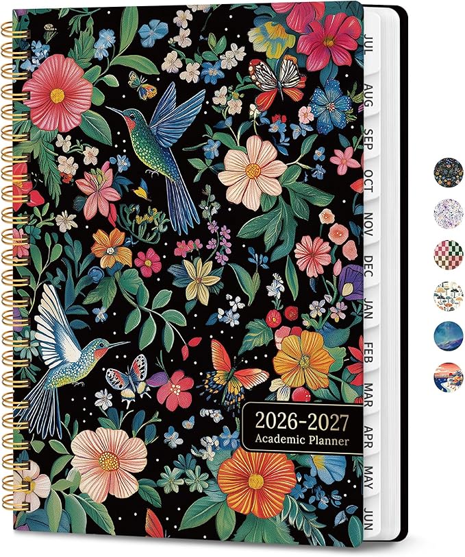 Planner 2026-2027, Academic Planner Weekly and Monthly, Jul 2026 - Jun 2027, Spiral Bound School Planning Tool with Tabs and Pocket, Perfect for Students & Teacher, 6.3" x 8.5", Hummingbird