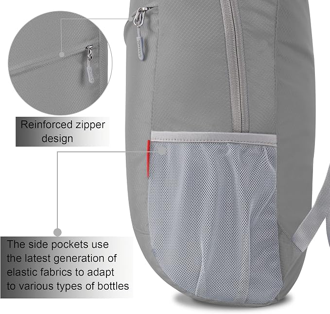 ZOMAKE Lightweight Packable Backpack 20L, Foldable Small Daypack for Hiking | Water Resistant Backpacks Day Bag for Travel Outdoor Camping Sport, Everyday Carry, Multi Compartment Storage(Silver Grey)