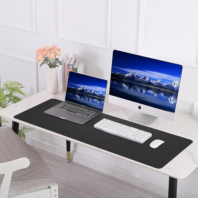 AFIING Cork Desk Mat 55" x 17", Dual-Sided Natural Cork & PU Leather Desk Pad, Non-Slip Waterproof Large Mouse Pad for Office, Home & Gaming (Black)