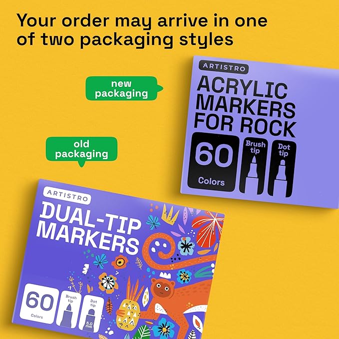 ARTISTRO 60 Rock Acrylic Paint Markers - Rock Painting Kit for Arts & Crafts - Dual Tip Acrylic Paint Pens