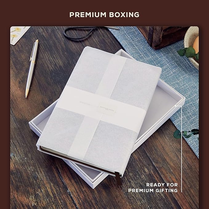 BEECHMORE BOOKS A5 Dotted Journal – 160gsm Thick Paper No-Bleed Bullet Notebook – Hardcover Dot Grid Logbook with Presentation Gift Box – Vegan Leather Sketchbook for Artists & Professionals