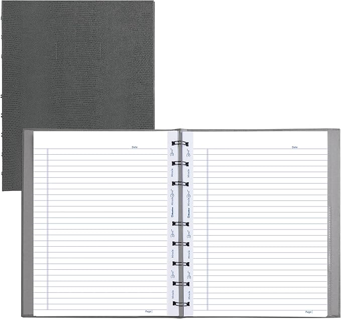 Blueline MiracleBind™ Notebook, Refillable, Lizard-Like Hard Cover, 9.25" x 7.25", 150 Ruled Pages, Cool Grey (AF9150.97)