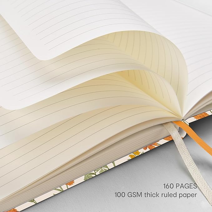&And Per Se Lined Hardcover Notebook – A5 5.7"x8" College Ruled, 160 Pages, 100gsm Thick Paper – Aesthetic Journal for Women, Gift-Ready Planner, Everyday Writing Notebook (Wild Flowers)