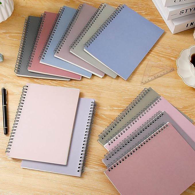 Fuutreo 12 Pcs Spiral Notebook for Work A5 8.3 x 5.7 Inch College Ruled Spiral Journal Notebook Kraft Cover Ruled Paper, 12 Color, 60 Sheets, 120 Pages for Office School(Taro Color)