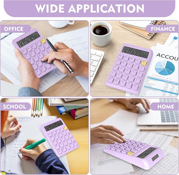 Cute Calculator, Calculators Desktop, Purple Calculator Big Buttons, Solar and Battery Dual Power, 12-Digits Large LCD Display, Desk Calculators for Office Home School Basic Business (Purple)