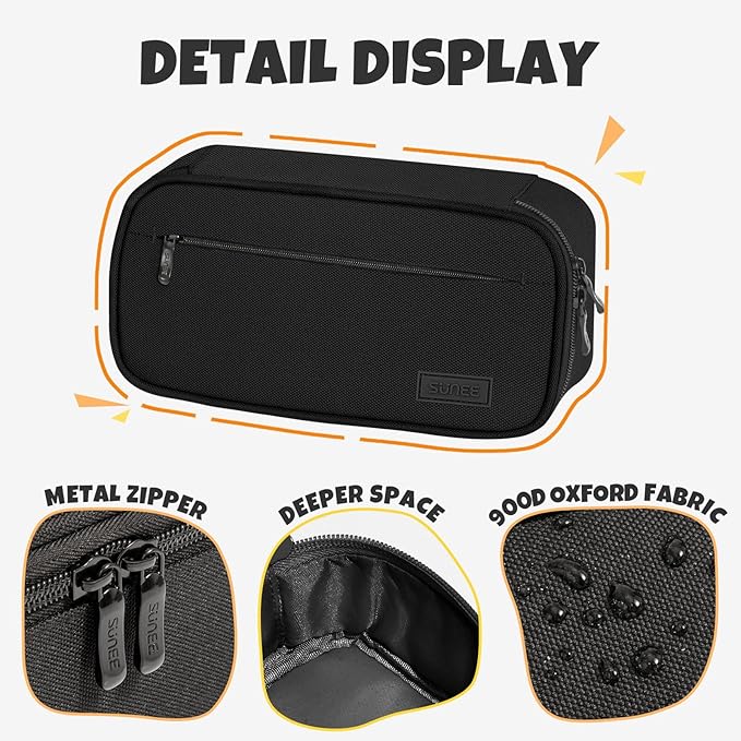 SUNEE Cute Pencil Case, Large Capacity Pencil Pouch, Big Storage Organizer for Stationery, Zipper Pen Bag, Back to School Supplies, Office Organizer Makeup Bag, for Teen Girl Boy Men Women, Black