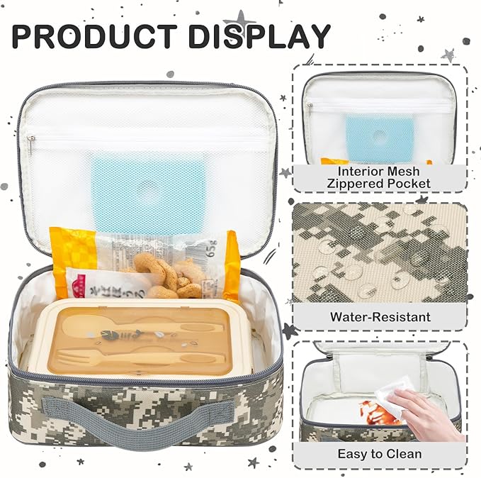 FlowFly Kids Lunch box Insulated Soft Bag Mini Cooler Back to School Thermal Meal Tote Kit for Girls, Boys, Digital