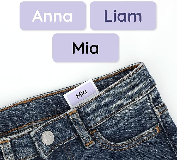 TeddyLabels - Clothing Labels for Nursing Home (180) – Self-Adhesive Name Tags for Clothes and Personal Items. Personalized Labels for Daycare, Nursing Homes, and Laundry Use - Light Purple