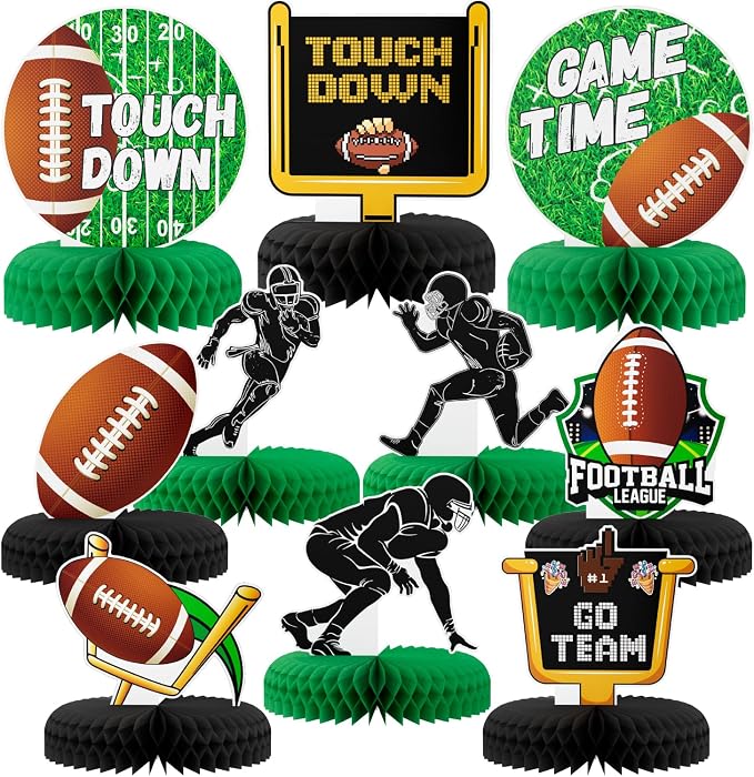 10Pcs Football Party Decorations Football Honeycomb Centerpieces,Football Centerpieces for Table Football Table Decorations Topper for Birthday Baby Shower Football Game Tailgate Party Supplies
