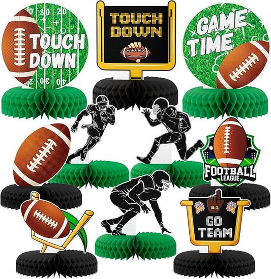 10Pcs Football Party Decorations Football Honeycomb Centerpieces,Football Centerpieces for Table Football Table Decorations Topper for Birthday Baby Shower Football Game Tailgate Party Supplies