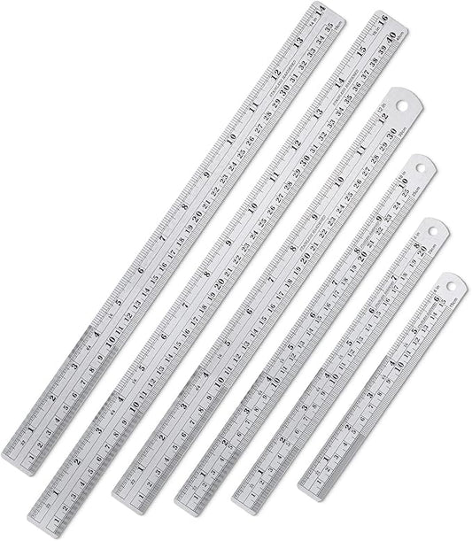 Mr. Pen- Metal Straight Edge Ruler, 6 pcs, 6", 8", 10", 12", 14", 16", Stainless Steel Ruler Set, Imperial & Metric Measurements for Drawing, Home, Office, Engineering