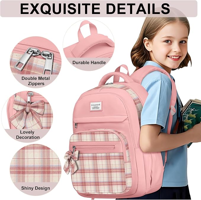 School Backpack for Teen Girls: Cute Bookbags Middle High School College Casual Back Pack 15.6 inch Laptop Backpacks Vintage Bags Women Travel Daypacks Mochilas Escolares Pink