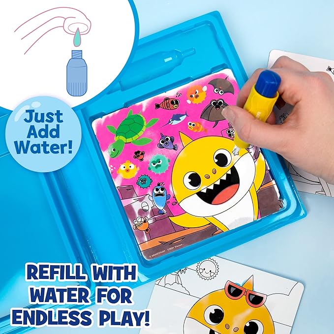 Horizon Group USA Baby Shark Aqua Art - Baby Shark Water Coloring Pads - Includes Magic Refillable Water Brush for Mess-Free Art Painting for Toddlers - Great for 3 Year Olds