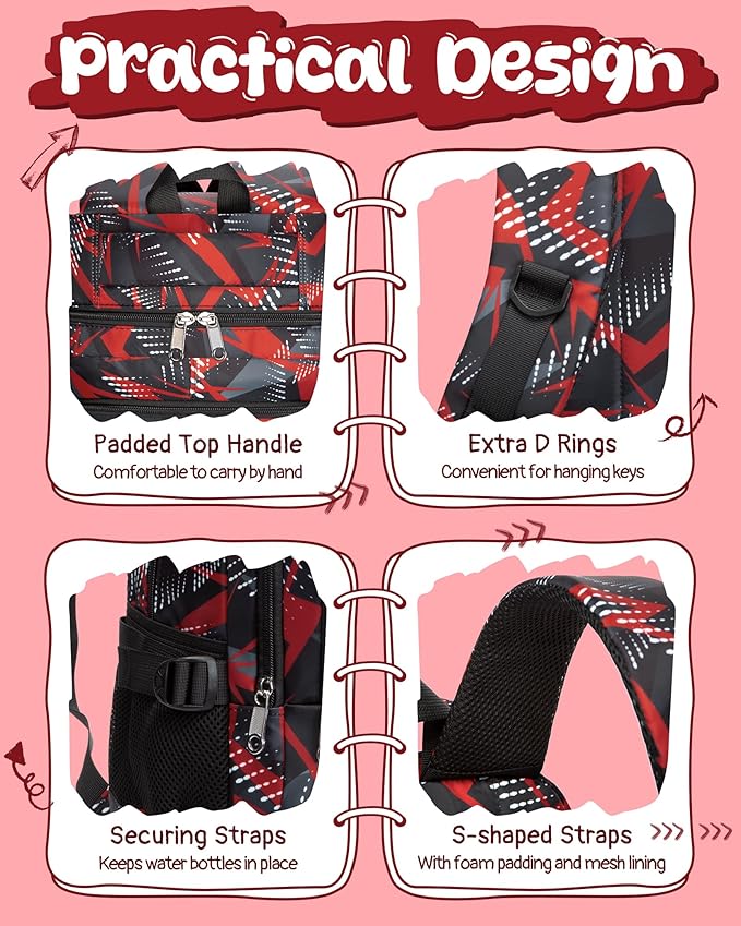 BLUEFAIRY Kids School Backpack for Boys Girls Ages 6-8 8-10 10-12 Elementary Middle School Book Bags with Laptop Compartment Mochilas Escolares para Niños Niñas de 8 10 12 Años (Red, Geometric)