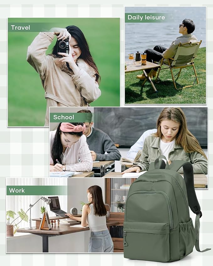 winspansy Backpack for School Teenage Girls Boys,Waterproof Lightweight School Bags Travel Daypack Simple Cute College Backpack Rucksack for Women Men fit 14 Inch Laptop,Army Green