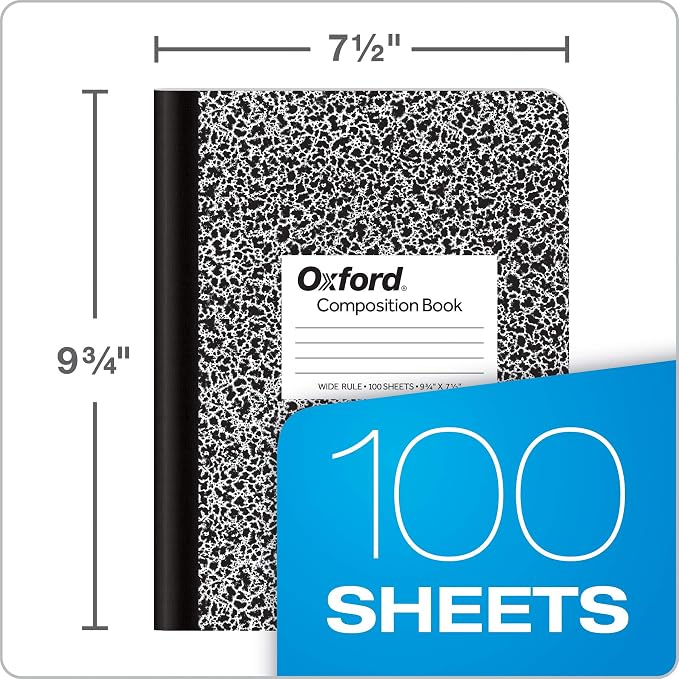 Oxford Composition Notebooks, Wide Ruled Paper, 9-3/4 x 7-1/2 Inches, 100 Sheets, Black, 6 Count (63764) (Pack of 4)