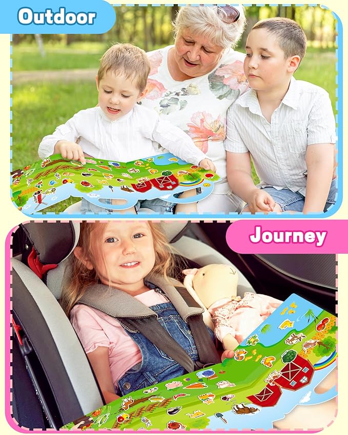Walenced Reusable Sticker Book for Toddlers, Travel Stickers for Kids, Toddler Craft Activities Toys, Birthday Gifts for Boys & Girls