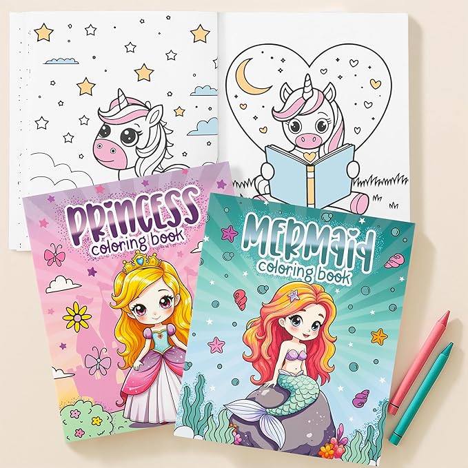ZICOTO Fun Coloring Books for Kids Set of 3 – Cute Princess, Unicorn & Mermaid Coloring Book for Girls Ages 4–8 – Easy to Color Gift with Magical Themes for Your Creative Little Princess