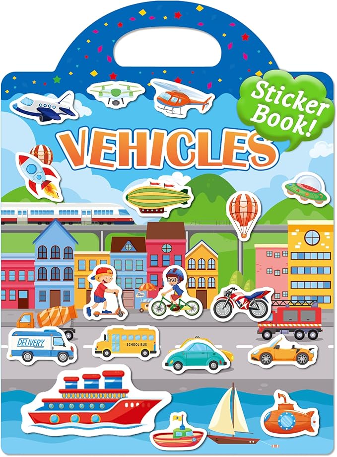 Benresive Reusable Sticker Book for Toddlers & Stickers for Kids, Toddler Travel Toys, Craft Activities, Boys & Girls Birthday Gifts