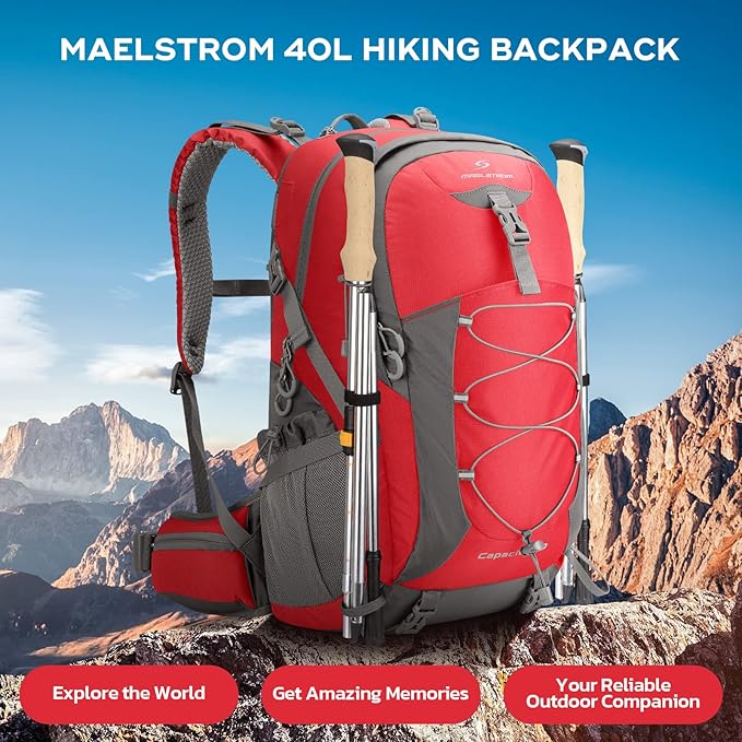 Maelstrom 40L Hiking Backpack, Lightweight Camping Daypack with Rain Cover | Water-Resistant Rip-Stop Nylon, Wet/Dry Separation, Multi-Pockets, Survival Whistle. Ideal For Men, Women, Travel, Trekking