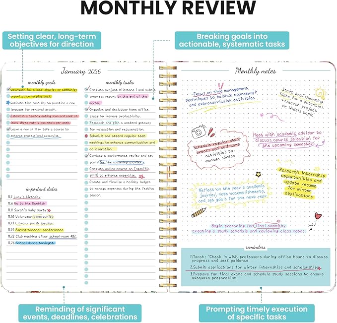 Monthly Planner 2026-2027, Aesthetic 2 Year Months Planner Calendar, 24-Months from January 2026 - December 2027, 26-27 Monthly Calendar Planner, Perfect for School Office Home, 7" x 10" - Wildflowers