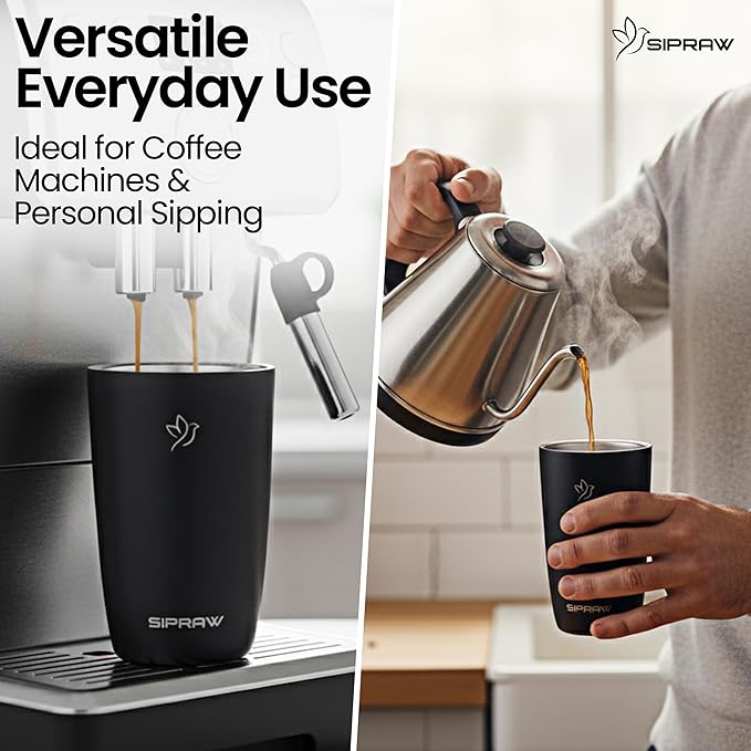 12oz Travel Coffee Mug Tumbler Insulated Stainless Steel Coffee Cup with Leakproof Lid for Hot and Cold Drinks BPA Free Reusable Mug Dishwasher Safe Cup Holder Friendly, Black