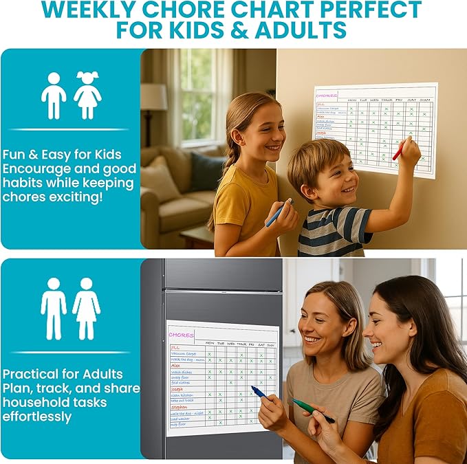 Iconikal 2-Pack Magnetic Dry Erase Chore Meal Chart 14x11-Inch Planner Schedule WOD Goal Tracker Grid Refrigerator Whiteboard Home Office