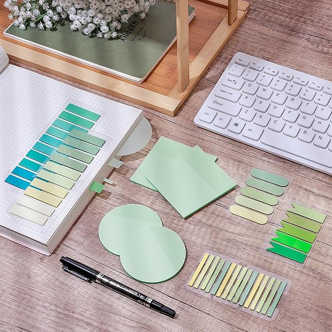 1100 Sheets Transparent Sticky Notes, Clear Waterproof 3 x 3 Sticky Notes with Pen, Translucent See-Though Note Tabs for Bible Study Book Annotation Kitchen Reminder (Green)