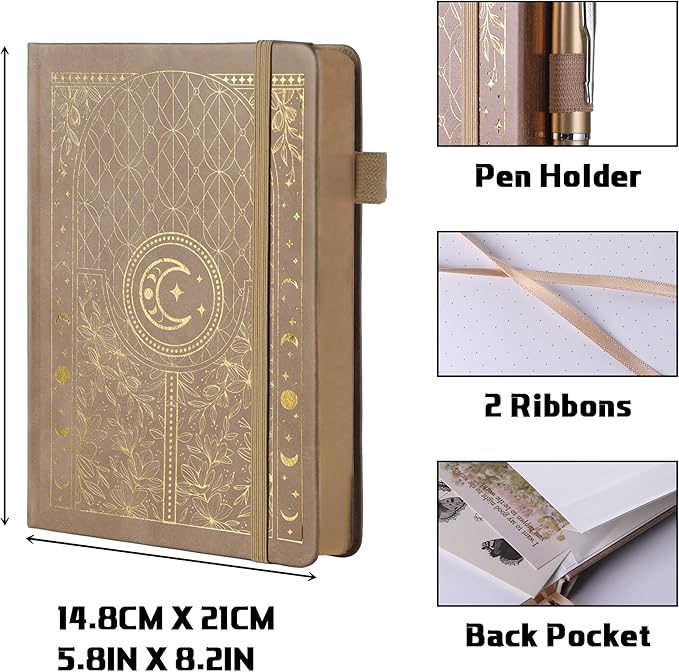 TIEFOSSI Dotted Journal Notebook, 160gsm 256 Numbered Thick Paper, A5 Hardcover Dotted Grid Diary for Women Men Work Writing, Journaling, Drawing, 5.8 x 8.3 in