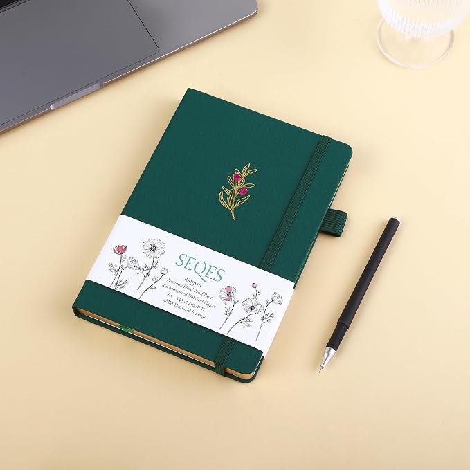 A5 Bullet Dotted Journal Notebook | 160gsm Thick Bleedproof Paper, Lay Flat Binding, 160 Numbered Pages | Hard Cover Dot Grid Notebook/Bullet Journals for Creatives & Professionals-olive