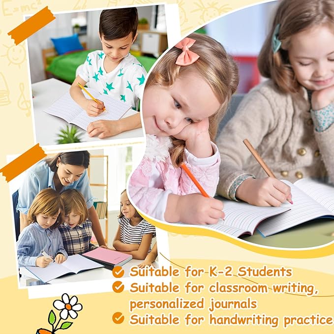 Henoyso 6 Pcs Primary Composition Notebook K-2, Wide Ruled 9.75" x 7.5" Journals, 60 Pages, Writing & Handwriting Practice for Kindergarten, 1st & 2nd Grade, Back to School Supplies (Bright Color)