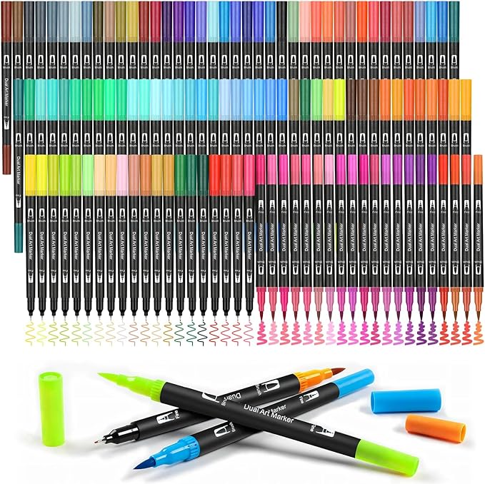 120 Colors Dual Brush Marker Pens Marker Set Artist Fine and Brush Tip Markers For Adult coloring books Note Taking Coloring Writing Drawing Art Supplies