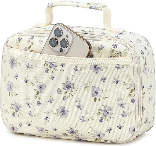 Lunch Box for Kids Boys Insulated Lunch Bags Toddler Lunch Tote Bag Thermo Picnic Cooler Bag for School Children (Purple floral 201)