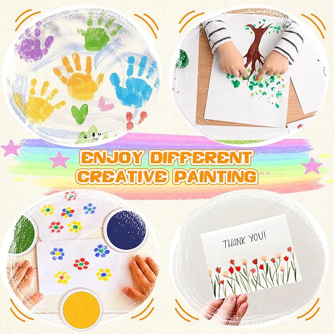 7 Inch Ink Pad Pads for Kids Washable, Large Stamp Pad with 8 Vibrant Colors, Non-Toxic Finger Paint & Stamp Pads Set for Arts and Crafts, Perfect for Children's DIY Projects, Home School Use