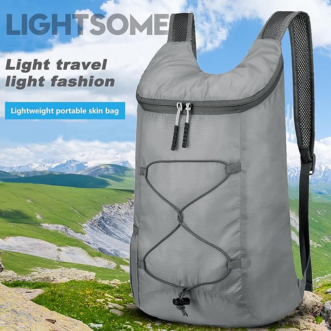 levayhill 16L Lightweight Foldable Hiking-Backpack Small Packable-Daypack For Travel,Ultralight Water-Resistant Gym Bag Men Women Easy Carry-on (Gray)