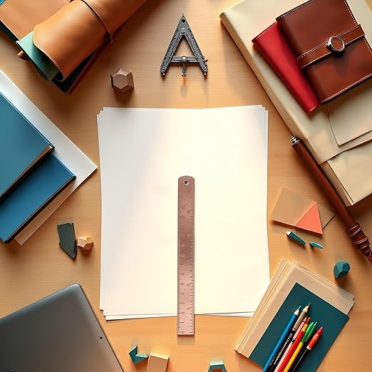 Rose Gold Ruler, Metal Drawing Ruler, Brass Straight, Unisex Learning Measuring Bookmark Stationery for School Office Math Geometry Gift Drafting Tools and Kits Office and School Supplies