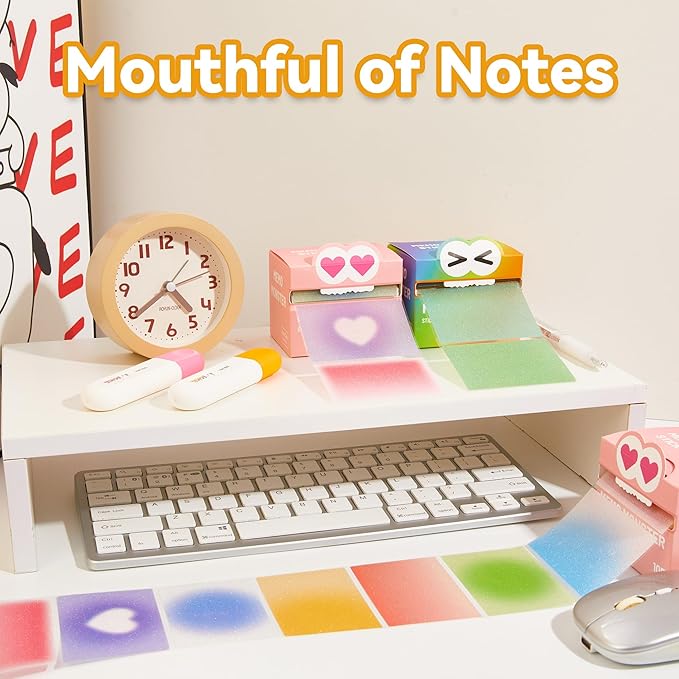 Monster Sticky Notes – Glittery Semi-Transparent Full-Adhesive Sticker Notes with Cute Monster Box, 105 Sheets for School Supplies, Office Products, Journaling, Scrapbooking & Labels （Rainbow）