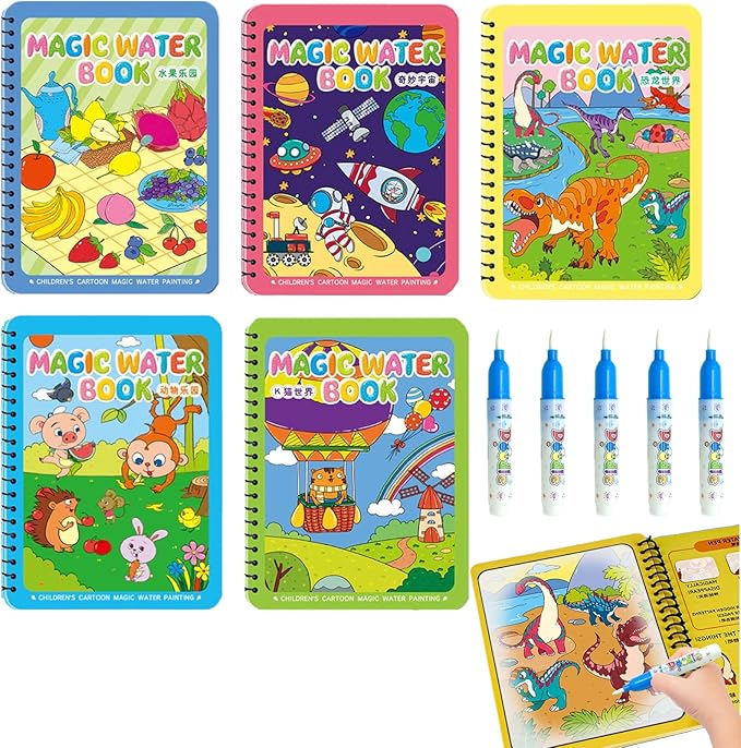 NYXTOB 5pcs Magic Water Book, Magic Water Painting Book, Paint with Water Books for Toddlers 1-3, 5 Painting Themes
