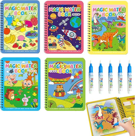 NYXTOB 5pcs Magic Water Book, Magic Water Painting Book, Paint with Water Books for Toddlers 1-3, 5 Painting Themes