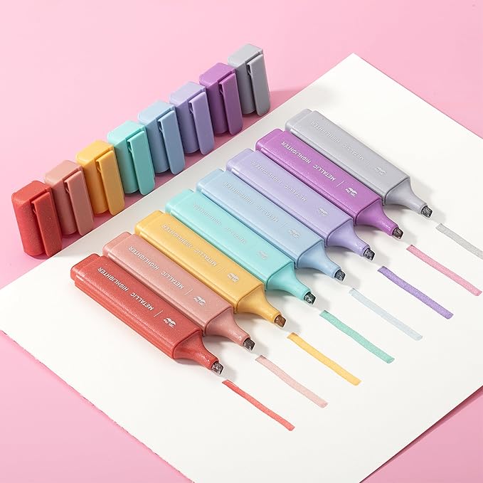 Mr. Pen- Glitter Highlighters, 8 Pack, Metallic Colors, Chisel Tip Highlighter Markers with Shimmer Finish, Smooth Writing Ink for Journaling, Note-Taking, Planning, School, Office & Creative Use