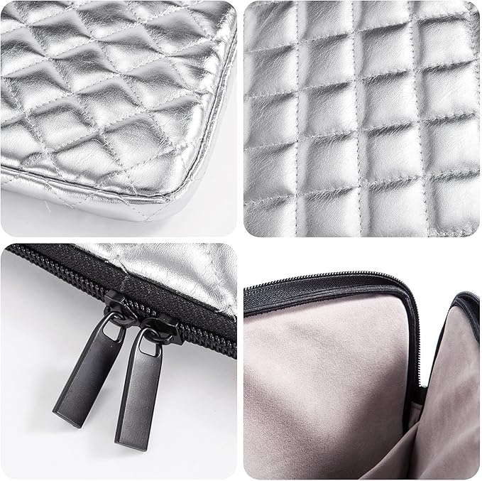 Puffy Laptop Sleeve 11 12 13 13.3 14 15 15.6 inch Puffy Laptop Case Protective Bag Quilted PU Leather Lined Padded