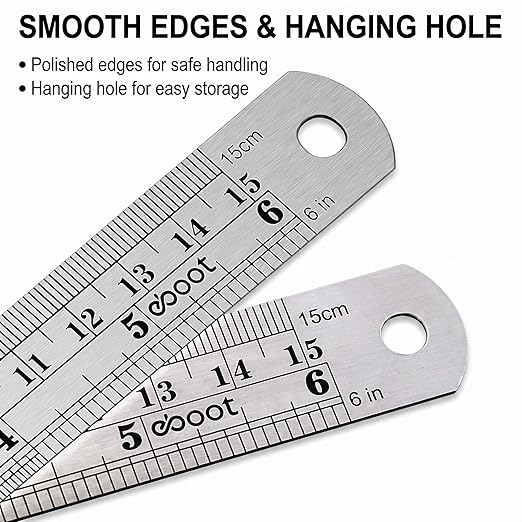EBOOT Stainless 2 Pack Steel Ruler 6 Inch Metal Rule Kit with Conversion Table