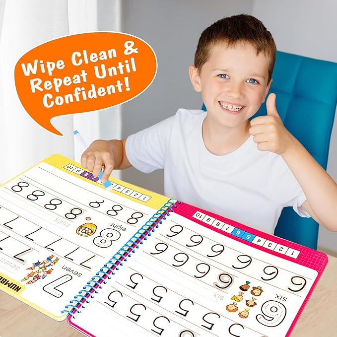 Preschool Learning Activities - Reusable Letter & Number Tracing Book for Kids 3,4,5,6 Years Old -Builds Handwriting & Sight Words, PreK Kindergarten Workbook, Learning Toy Gift for Toddlers
