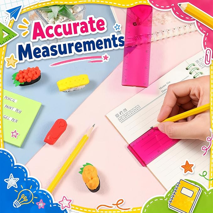 EBOOT 2 Pack Plastic Ruler Straight Ruler Plastic Measuring Tool for Student School Office(Rose Red,12 Inch)