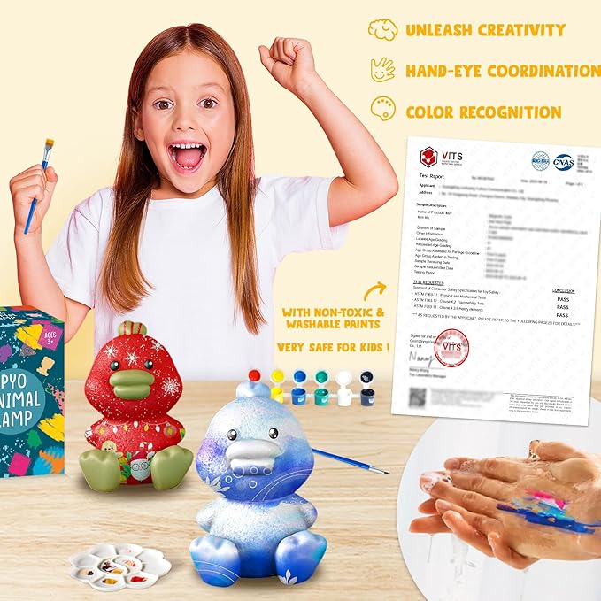 Goody King Paint Your Own Duck Lamp Kit, DIY Duck Night Light, Arts & Crafts for Kids Ages 8-12, Painting Kit for Kids, Art Supplies Birthday Party Holiday Gift for Teens Girls Boys Age 3 4 5 6 7 8+
