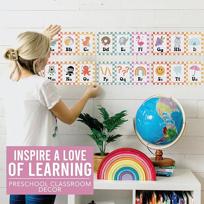 Hadley Designs Alphabet for Classroom Wall Decor - ABC Posters for Classroom Wall Chart Preschool & Kindergarten, ABC Letters & Number Line Elementary, Alphabet Cards, Retro Classroom Decor
