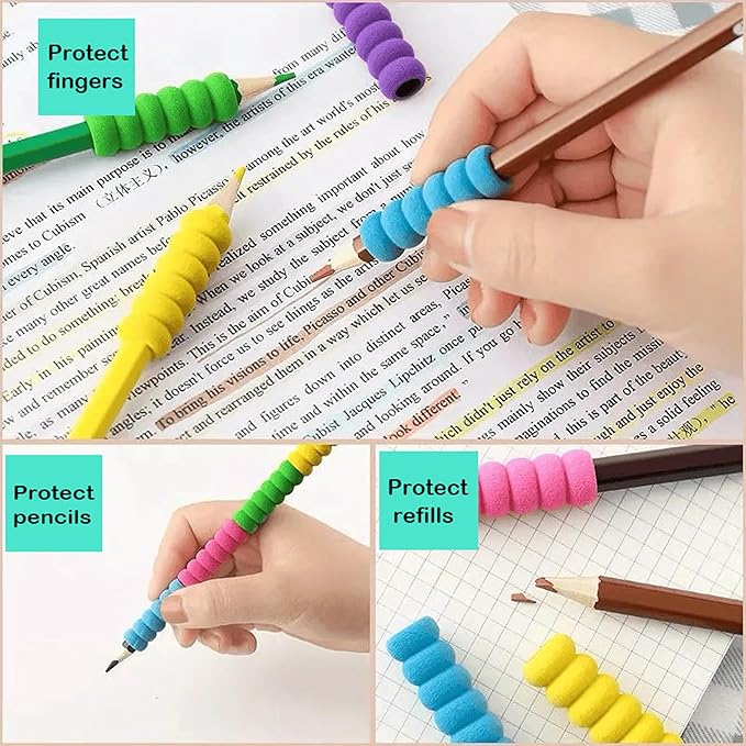 Foam Pencil Grippers,30 Pieces Foam Pencil Grips for Kids and Adults Handwriting Relieving Fingers Fatigue Writing Aid Pencil Holder Comfort Cushion Grip Pen Grippers