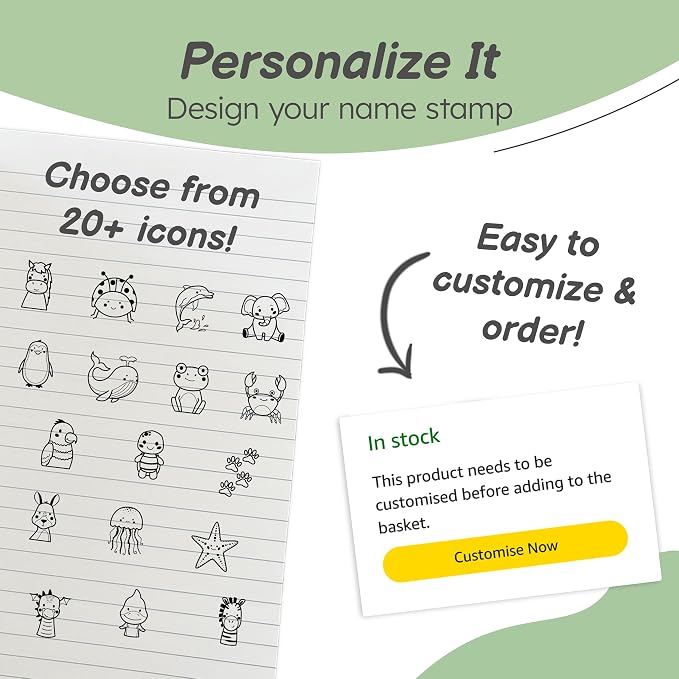 StiKiddo® Personalized Name Stamp for Clothing Kids Waterproof, Custom Name Stamp for Clothes, Paper & School Supplies, Customizable Fabric Stamp with Permanent & Waterproof Ink