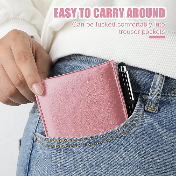 Outus 10 Pcs Mini Pocket Notepad Holder Set Included Small Leather Pocket Notebook Holder with 50 Lined Sheets, Metal Pen, 8 Pcs 3 x 5 Inch Memo Book Refills, 30 Lined Paper Per Note Pad (Pink)