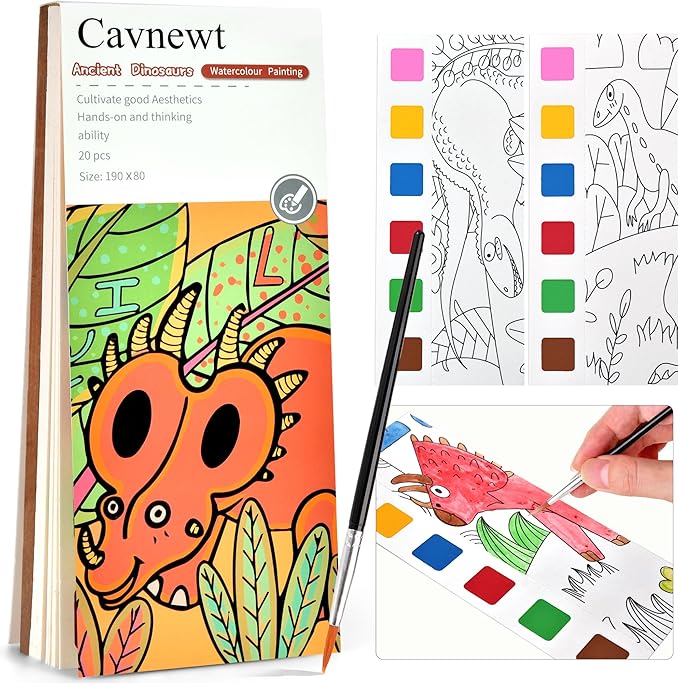 Cavnewt Watercolor Coloring Books for Kids Ages 4-8, Pocket Watercolor Painting Book Sets, Mess Free Paint with Water Books for Toddlers, Travel Activities Arts Party Birthday Gifts for Girls Boys